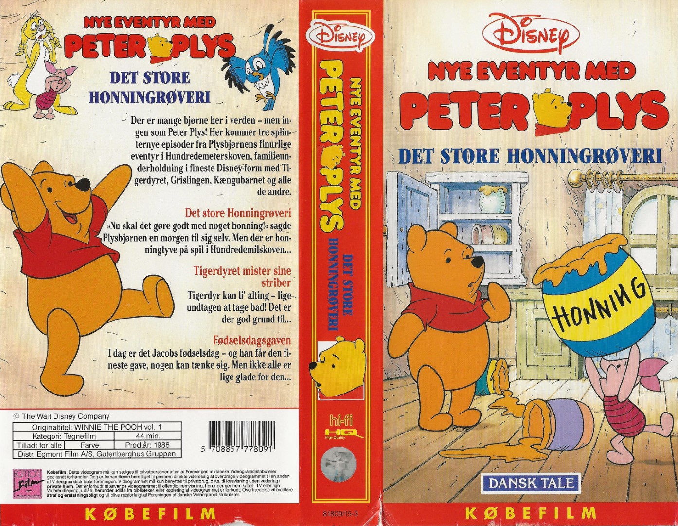 Nye eventyr med Peter Plys - Det store honningrøveri <p>Org.titel: Winnie the Pooh vol. 1</p> VHS Disney, Egmont Film 1991