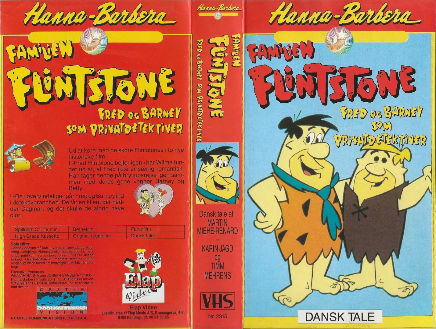 Familien Flintstone - Fred og Barney som privatdetektiver  VHS Elap Video 1989