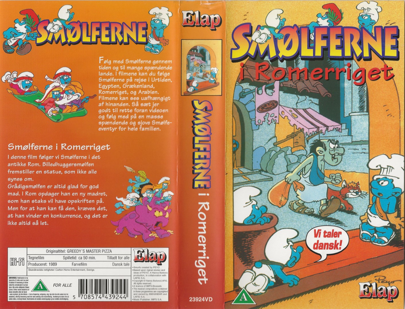 Smølferne i Romerriget <p>Org.titel: The Smurfs - Greedy's Master Pizza</p> VHS Elap Video 1989