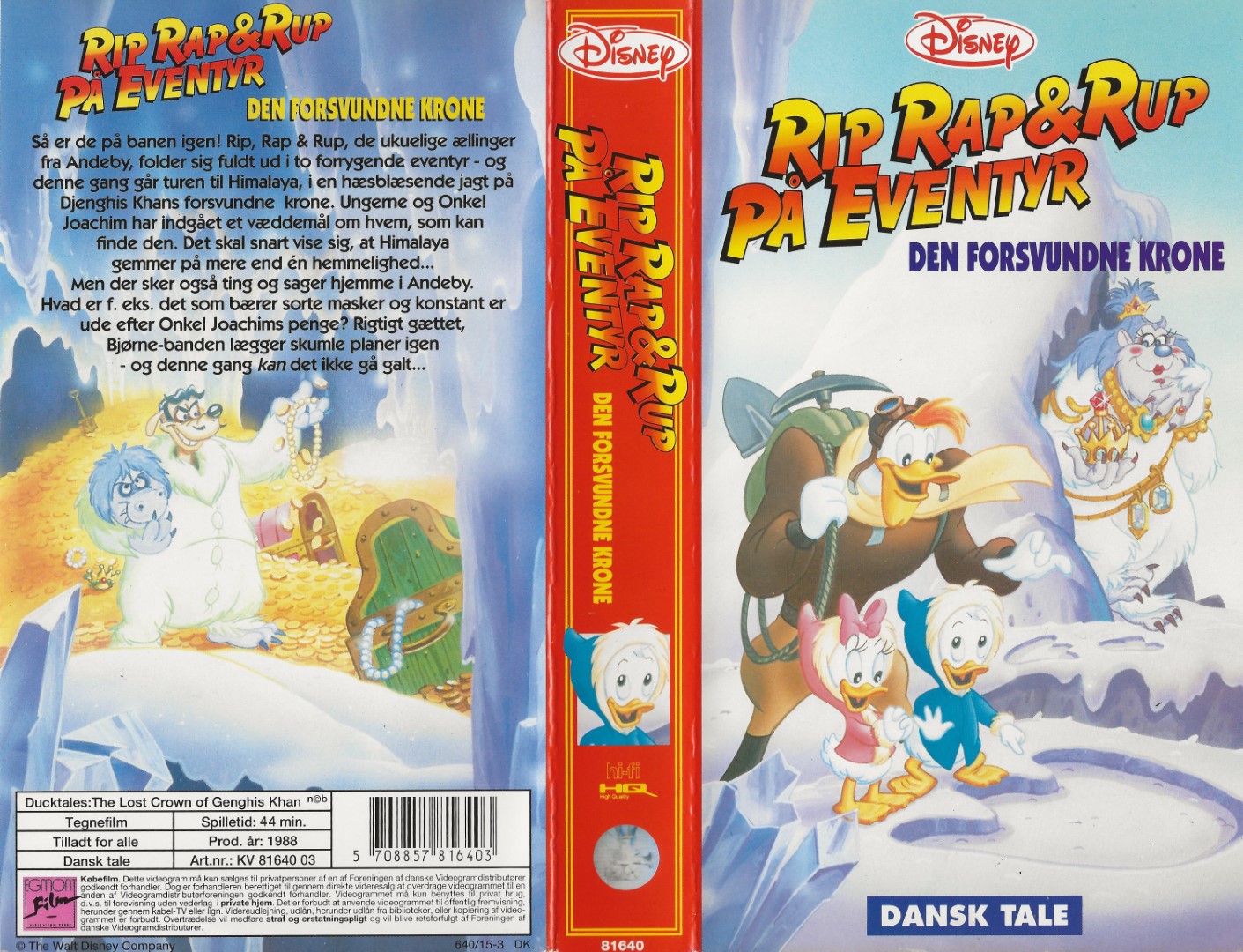 Rip, Rap & Rup på Eventyr - Den forsvundne krone <p>Org.titel: Ducktales: The Lost Crown of Genghis Khan</p> VHS Disney, Egmont Film 1988